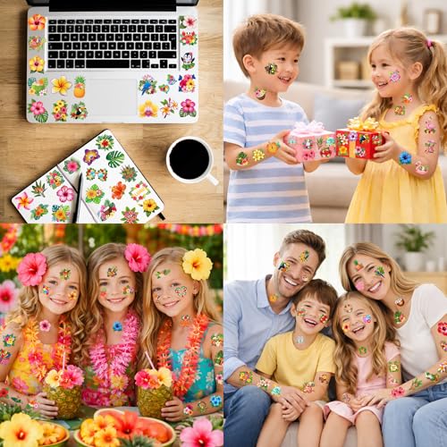 Hawaiian Temporary Tattoos for Kids - 96 PC Tropical Flowers