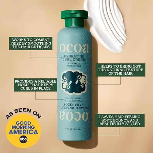 OCOA Beauty Hydrating Curl Cream with Hibiscus, Mango Butter, and Marula Oil - Defines, Moisturizes, Controls Frizz & Protects from Heat - For Curly & Wavy Hair, 8 oz