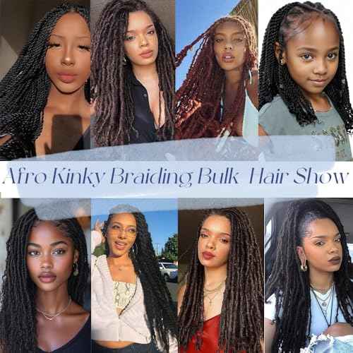 Afro Kinkys Bulk Human Hair, 10-Inch Afro Kinky-Curly Human Hair Bulk for Twists, Dreadlocks Extensions, Repair Locs, Natural Black 3 Pack (1B, 10inch)