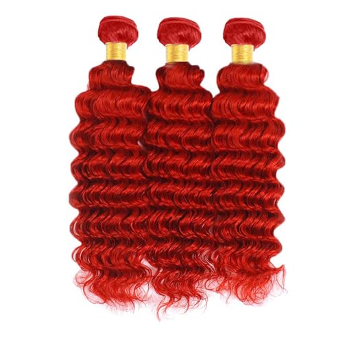 GRed-Wine Red Deep Wave Human Hair Bundles 3 Pack 12-16 Inch - Burgundy, 150g/Bundle, 8A Grade Virgin Peruvian Hair