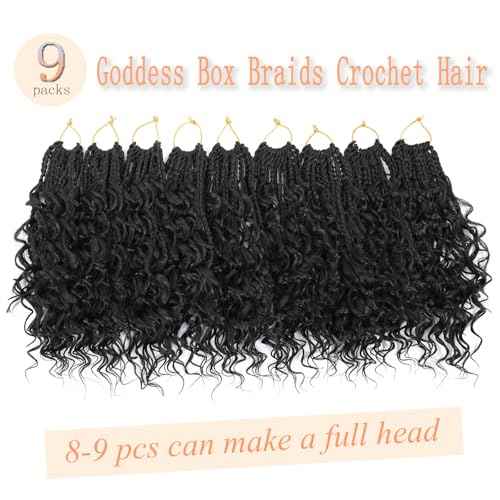 9 Packs Boho Box Braids Crochet Hair 10 Inch Goddess Box Braids Crochet Hair With Curly Ends Pre Looped Synthetic Bohemian Braid Hair Extensions For Women (10 Inch, 1B)
