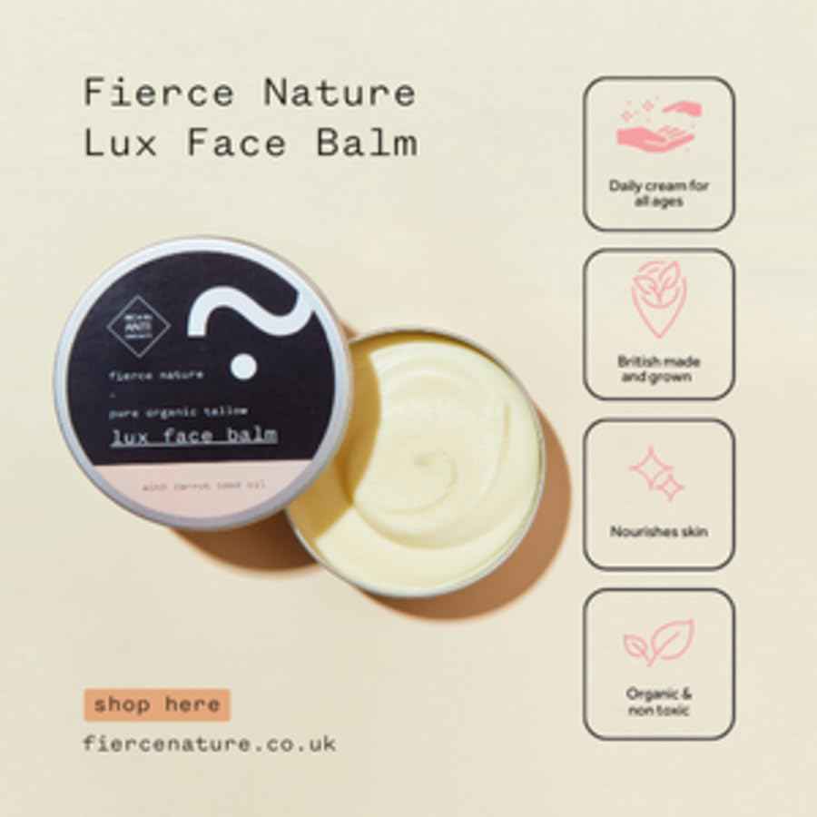 fierce nature Luxe Face Balm with Carrot Seed Oil, Pure Tallow Balm as Vitamin-Rich Natural Face Moisturizer, Men and Women’s Cleansing Balm for Face and Body, Unscented, 100g
