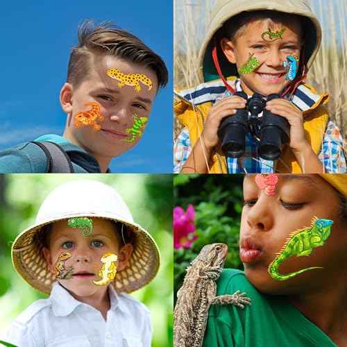 96PCS Lizard Pre-Cut Temporary Tattoos Themed Birthday Party Supplies Favors Decorations Cute Reptile Swamp Safari Animal Stickers Funny for Kids Girls Boys Teens School Classroom Rewards Gifts Ideal