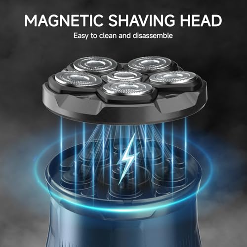 Electric Head Shaver for Bald Men, 6D Flexible Head Shavers, Magnetic Detachable Blade, Bald Razor, Wet & Dry Waterproof Skull Shaver, Cordless USB-C Rechargeable Electric Razor for Men