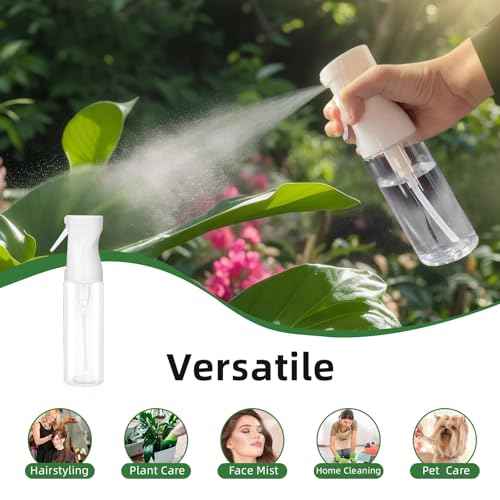 2-Pack Continuous Fine Mist Spray Bottle for Hair - Patented Ultra-Fine Mist for Hairstyling, Cleaning, Plants, and More - BPA-Free, Leak-Proof, 360¡Æ Spray, Durable - White (300 ml/10.1oz)
