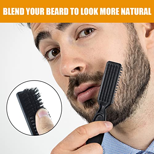 Long-Lasting Water-Resistant Black Men's Beard Grooming Kit - Micro-Fork Tip Pen, Bristle Brush for Natural Looking Mustache, Eyebrows, and Facial Hair Styling
