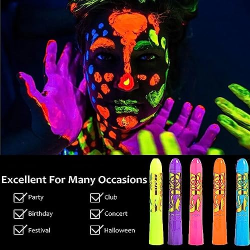 12pc Glow in Dark Face & Body Paint Crayons UV Neon
