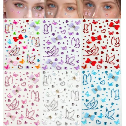 Face Gems Stickers - 6 Sheets Self-Adhesive Rhinestones
