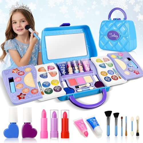 Kids Makeup Kit 50Pcs Washable Real Cosmetics Blue Case