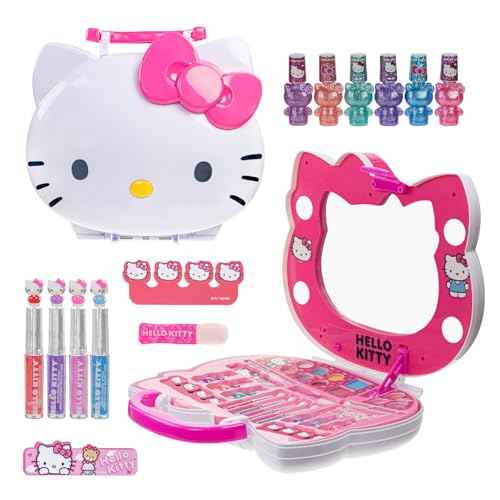 Hello Kitty Face Light-Up Makeup Vanity Set for Girls, Includes Nail, Eye and Lip Accessories, Perfect Birthday and Holiday Gift, AA Batteries Not Included, Ages 3+ by Townley Girl
