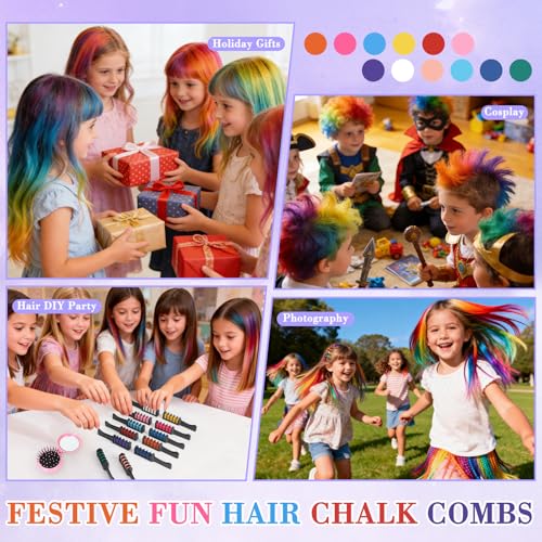 12 Colors Hair Chalk Comb Set, Temporary Washable Hair Dye