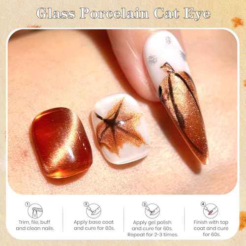 senvenski Jelly Glass Cat Eye Gel Nail Polish with Magnet 15ML Magnetic 3D Galaxy Holographic Glitter Translucent Sheer Color Gel Polish Salon Home DIY (Amber, 0.5fl oz)