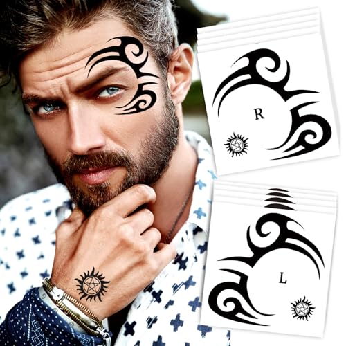 Tribal Face Tattoo Stickers - 10-Pack Temporary Tattoos for Halloween