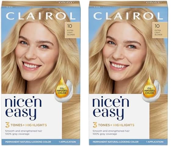 Clairol Nice'n Easy Permanent Hair Dye, 10 Extra Light Blonde Hair Color, Pack of 2