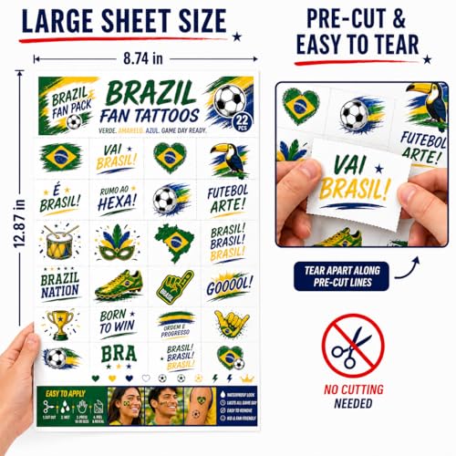 World Cup Temporary Tattoos - 22 Soccer Fan Designs, Waterproof