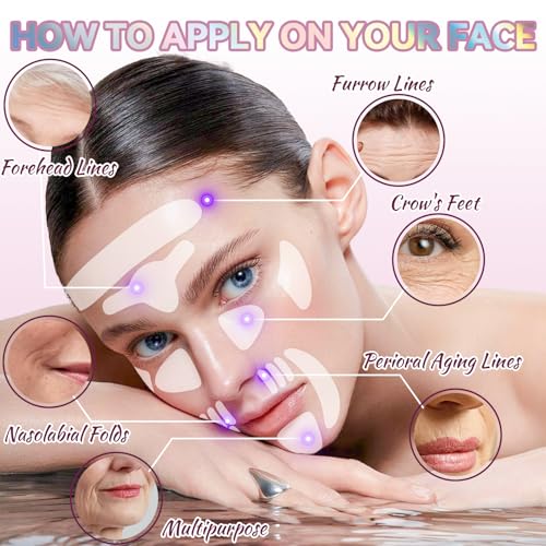 Facial Wrinkle Patches, 256 Pcs Overnight Silicone Forehead Wrinkle Patches, Anti-Aging Face Patches Remover to Fine Lines, Mouth, Frown Lines (Pink)