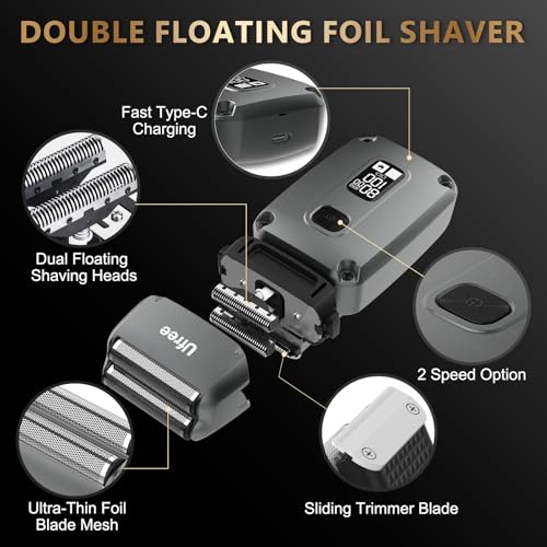 Ufree 3 in 1 Hair Clippers for Men Professional, Beard Trimmer and Foil Shaver Electric Razor, Cordless Barber Clippers and Trimmers Set for Hair Cutting and Grooming, Gifts for Men