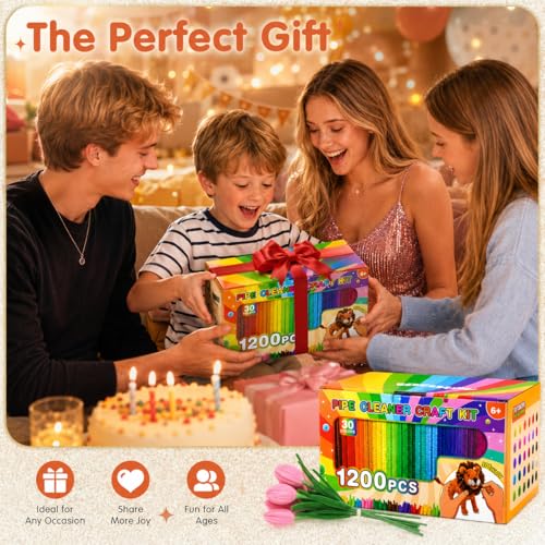 Pipe Cleaners Bulk 1200pc in 30 Colors with 18 DIY Projects
