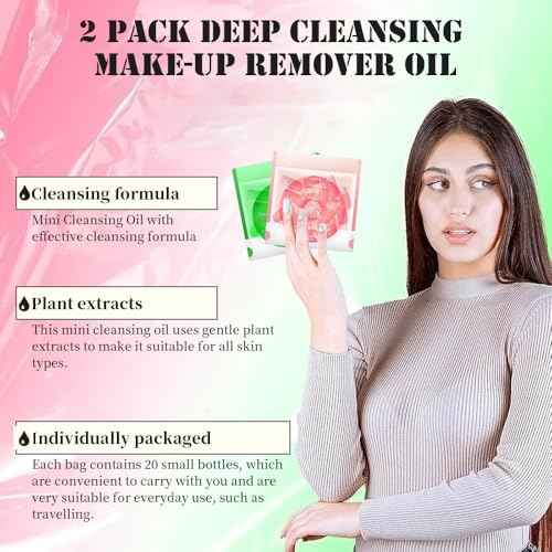Natural Cleansing Oil Makeup Remover with Jojoba & Rose Oils, Gentle Moisturizing Cleansing Oil for All Skin Types, Individually Travel-Friendly, 2ml 40caps