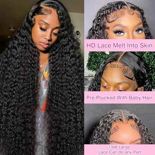 BVLBVL 28 Inch 13x6 Deep Wave Lace Front Wigs Human Hair 180 Density Curly Human Hair Wig HD Lace Frontal Wig Pre Plucked, Real Human Hair No Synthetic Blend No Tangle No Shedding Triple Lifespan 3X