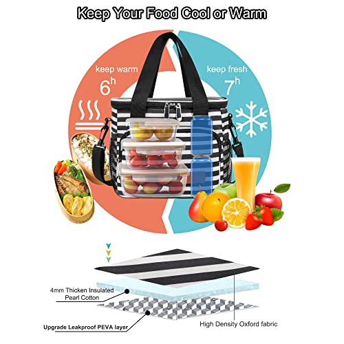 Femuar Lunch Bags for Women/Men, Insulated Lunch Bag for Work Office Picnic - Lunch Cooler Bag Leakproof Lunch Box with Adjustable Shoulder Strap - Stripe