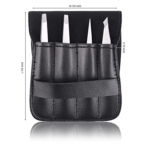 Tweezers Set, Eyebrows Tweezers Set Professional Stainless Steel Tweezers Set - 4 Pieces with Leatherette Travel Case Perfect for Facial Hair, Beauty and Personal Care Tool Set, Hobri International