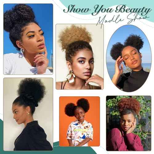 Afro Puff Clip On Human hair Drawstring Ponytail for Black Women,Ponytail Extension 8 Inch #1B Natural Black 60g Short Afro Kinkys Curly Afro Bun Extension Hairpiece