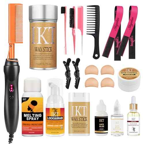 Hot Comb Set 21Pcs, Electric Hair Straightener Pressing Comb for Black Hair with Wig Wax Stick, Lace Band, Rat Tail Comb & Salon Clips