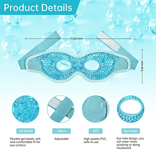 Ice Eye Mask Reusable 2 Pcs Ice Pack for Eyes,Hot Cold Compress Gel Bead Cooling Eye Mask for Puffiness/Dark Circles/Eye Bags/Dry Eyes/Headaches/Migraines/Stress Relief (Blue)