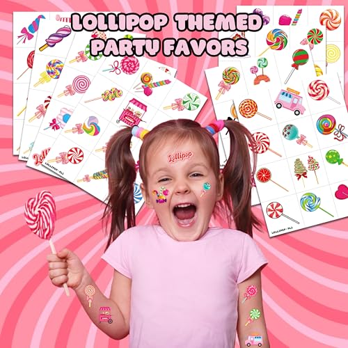 96 PCS Lollipop Temporary Tattoos - Colorful Candy Party Favors