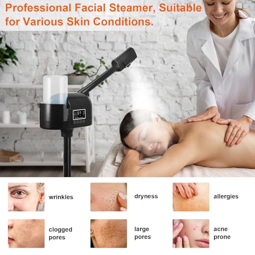 Professional Facial Steamer, Black Facial Steamer Upgrade PTC Heating, Esthetician Steamer Hot Mist Face Steamer for Salon Spa Beauty