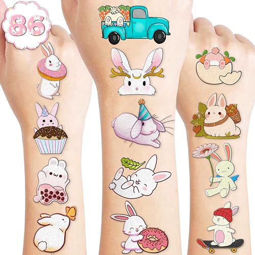 Bunny Temporary Tattoos for Kids - 85 PCS (8 Sheets)