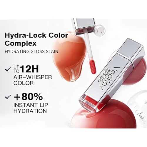 Glossy Lip Stain ? Hydrating Tinted Lip Oil Stain with High-Shine Gloss Finish, Non-Sticky Moisturizing Lip Tint, Long-Lasting Stain for Soft & Plump Lips (02 PEACH BANG, 1 Count)