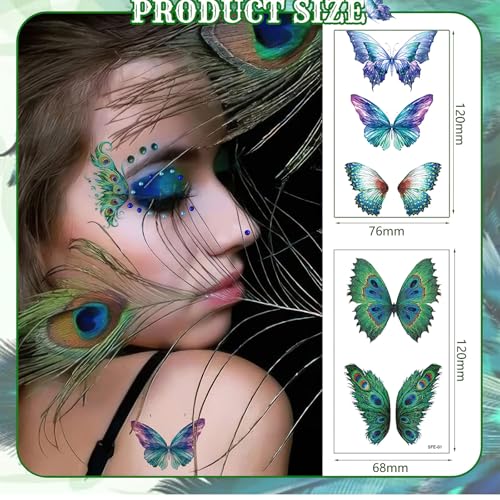 Butterfly Temporary Tattoos with Rhinestone Face Gems - 14 Sheets