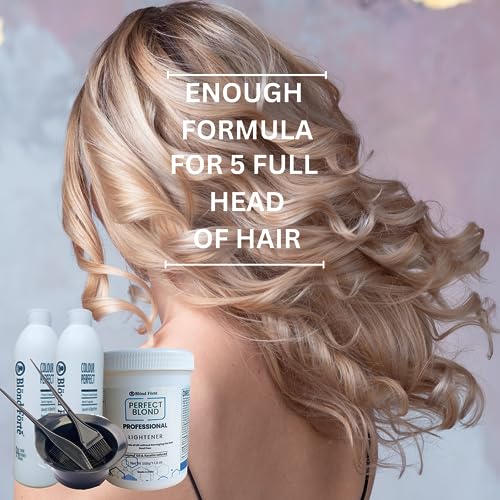 Bright Blonde Hair Lightener Powder + 13.5 oz Developer - 30 Volume Blue Lightening