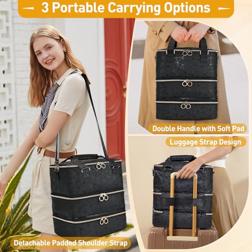 Large Nail Polish Organizer Bag Holds 84 Bottles Nail Polish and a Nail Lamp, PU Leather Nail Kit Storage Carrying Case, Removable Portable Travel Nail Art Tool Storage