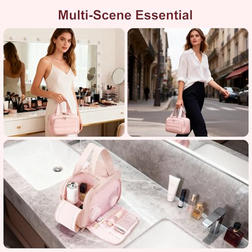 Travel Makeup Bag with Hanging Hook, Water-Resistant Toiletry Organizer