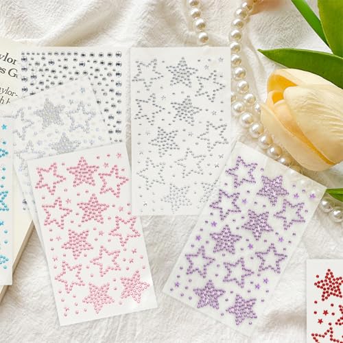 7-Pack Self-Adhesive Star Face Gems with Tweezers