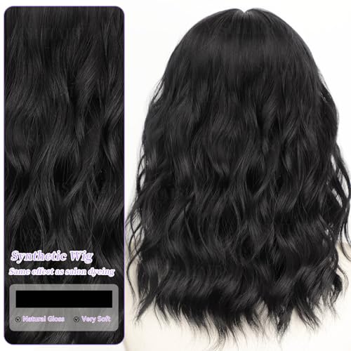 AISI HAIR 14-Inch Natural Black Wavy Bob Wig – Heat-Resistant