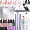 SAVILAND 7-in-1 Nail Airbrush Kit with Gel Colors & Accessories - Black, White, Pink, Nude