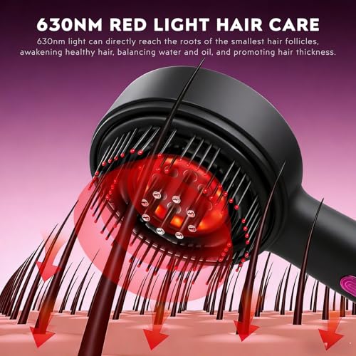 Red Light for Hair Growth Comb - 3-in-1 Hair Growth Brush Electric Scalp Massager Oil Applicator, IPX7 Waterproof Design, Portable for Men & Women Home & Travel