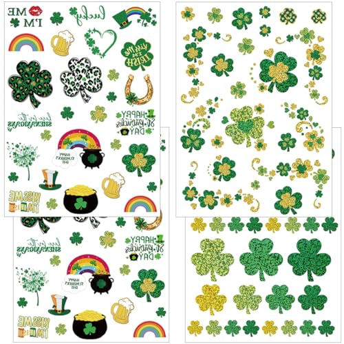 St Patrick's Day Temporary Tattoos 4 Sheets Shamrock