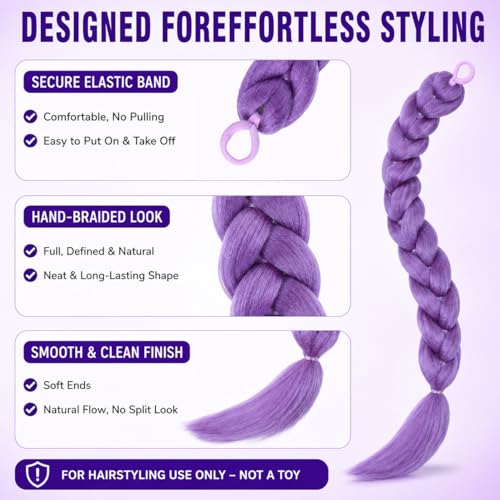 Light Purple Braided Ponytail 28 Inch Pre-Styled Hair Extension