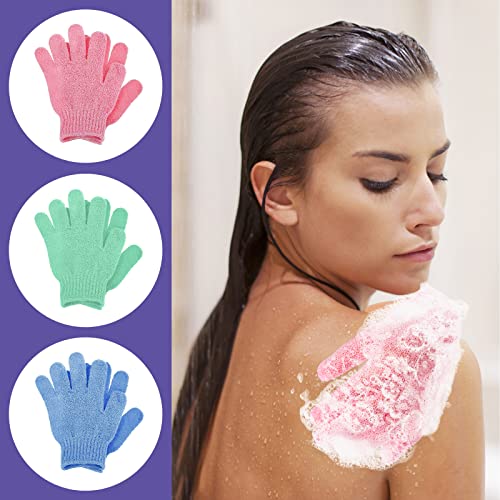Sibba Exfoliating Bath Gloves 3 Pair - Shower Body Scrub Mitts