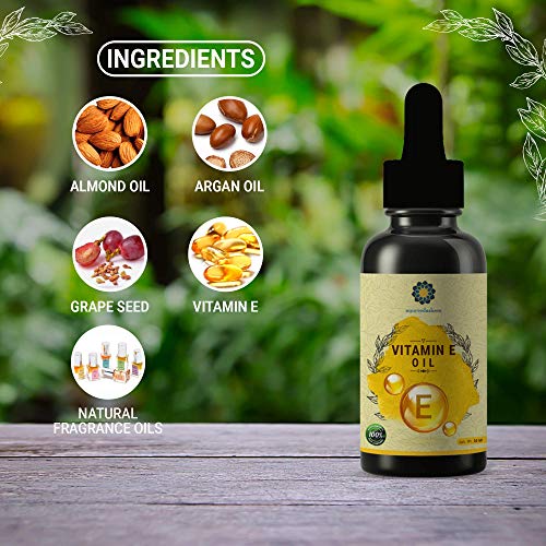 Vitamin E Oil for Skin and Body 30 ML with Almond Oil, Argan Oil & Grape Seed Oil - Best way to Treat Dry Skin and Scars