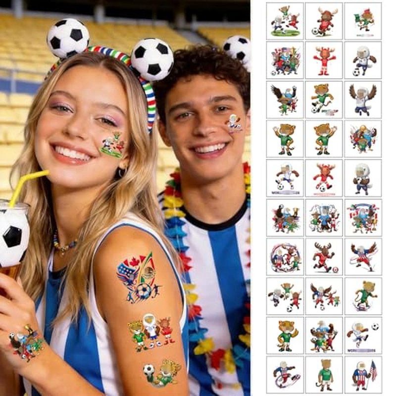 80 Pcs World Cup 2026 Temporary Tattoos - Waterproof Sports Designs