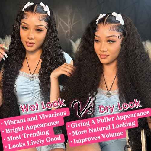 Water Wave Lace Front Wigs Human Hair 220 Density 13x6 HD Transparent Lace Frontal Wigs Human Hair Pre Plucked with Baby Hair 22 Inch Curly Lace Front Wigs for Women