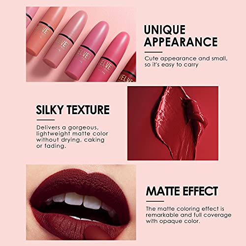 Dulele 6-Color Velvet Matte Lipstick Set, Waterproof Long-Lasting