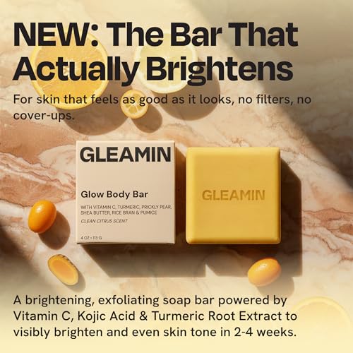 Gleamin Glow Body Bar - Turmeric and Kojic Acid Soap with Vitamin C for Visible Brightening & Smooth Texture - Helps Fade the Look of Dark Spots & Prevent Ingrowns - Vegan - 100g