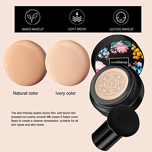 2 Pack Mushroom Head Air Cushion CC Cream BB Cream, Concealer Lasting Nude Makeup Moisturizing Brightening Pigment CC Liquid Foundation Ivory